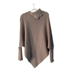 HALARA Taupe Ribbed Knit Poncho with Funnel Neck